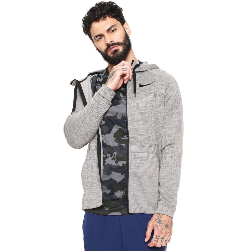 Nike Dri-Fit Zip Fleece Grey Striped Training Hoodie Jacket Mens XL 860465-036